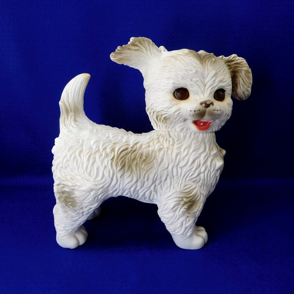Vintage White Squeaker Rubber Dog Edward Mobley Swivel Head Sleepy Eyes 1960’s
